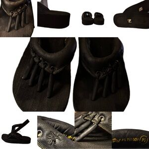 Y2K Reef Beech Platform Thong Sandals Lace-Up Surf Goth Black Women’s Medium